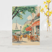 Carte Café parisien avec vue Eiffel (Fleur jaune)