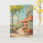 Carte Café parisien avec vue Eiffel (Fleur jaune)