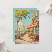 Carte Café parisien avec vue Eiffel (Devant/Arrière en situation)