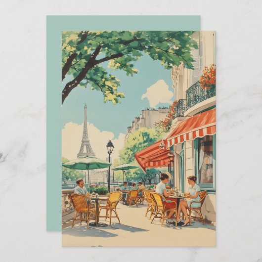 Carte Café parisien avec vue Eiffel (Devant / Derrière)