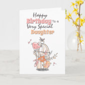 Carte Cage à oiseaux fleurs fantaisistes vœux d'annivers (Fleur jaune)