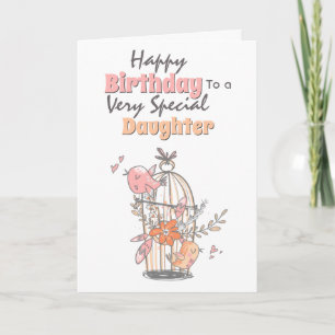 Carte Cage d'oiseaux fleurs blanches voeux d'anniversair