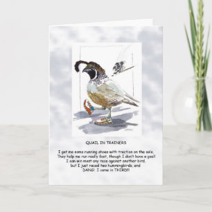 Carte Caille en baskets. Caille la plus mignonne, beau p