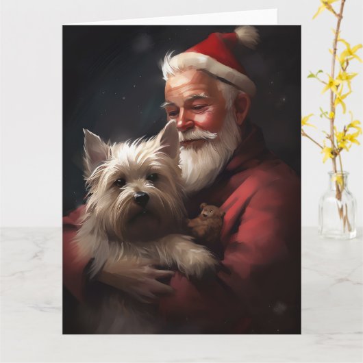 Carte Cairn Terrier Avec Noël Festif Du Père Noël (Fleur jaune)