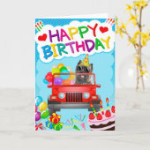 Carte Cairn Terrier Chien conduisant avec des ballons (Fleur jaune)