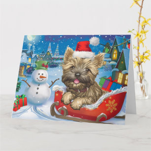 Carte Cairn Terrier Chien dans Sleigh neige Noël