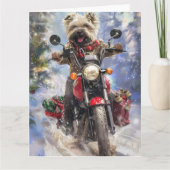 Carte Cairn Terrier Chien équitation Moto Noël (Devant)