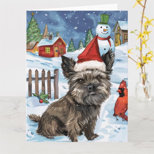 Carte Cairn Terrier Chien Winter Wonderland Noël Joie (Fleur jaune)