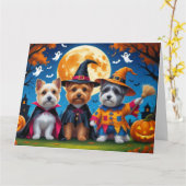 Carte Cairn Terrier Chiens Citrouille Halloween Funny (Fleur jaune)