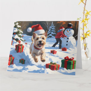 Carte Cairn Terrier Courir en neige avec le Casquette de