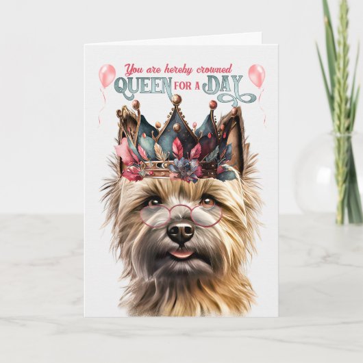 Carte Cairn Terrier Dog Queen pour une journée d'anniver (Devant)