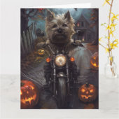Carte Cairn Terrier équitation moto Halloween effrayant (Fleur jaune)