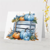 Carte Caisse de citrouilles bleu et orange aquarelle (Fleur jaune)