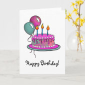 Carte Cake-013 Magenta & Turquoise (Fleur jaune)