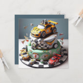 CARTE CAKE ANNIVERSAIRE DE ENFANT À THÈME DE VOITURE DE (Devant/Arrière en situation)