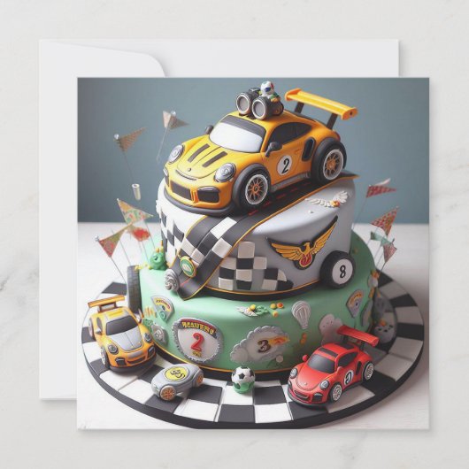 CARTE CAKE ANNIVERSAIRE DE ENFANT À THÈME DE VOITURE DE (Devant)