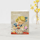 Carte Cake Cat Young Girl Combine pour un joyeux anniver (Fleur jaune)