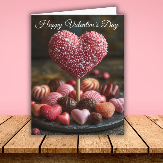 Carte Cakepop rose en forme de coeur Valentine's Greetin