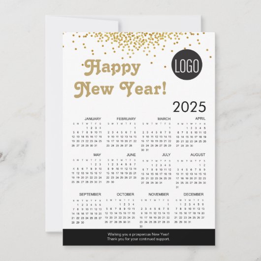 Carte Calendrier 2025 Bonne année Confetti Logo Code QR (Devant)