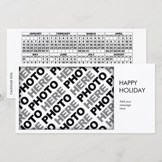 Carte Calendrier 2026 Ajouter 1 Photo Simple Card (Devant / Derrière)