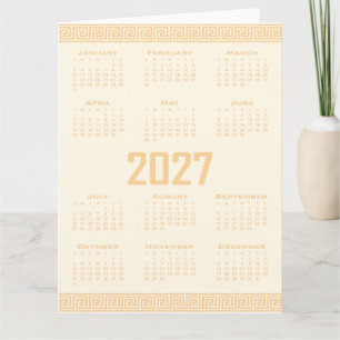 Carte Calendrier 2027, Frette Grecque, Beige sur Latte C