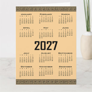 Carte Calendrier 2027, Frise grecque, Noir sur beige