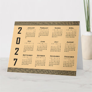 Carte Calendrier 2027, Frise grecque, Noir sur beige