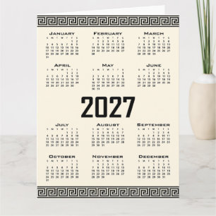 Carte Calendrier 2027, Frise grecque, Noir sur Latte cos