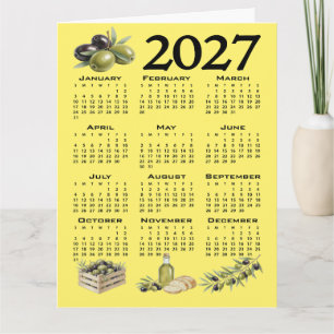 Carte Calendrier 2027, Olives méditerranéennes. Jaune