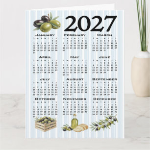 Carte Calendrier 2027, Olives Méditerranéennes, Rayures 