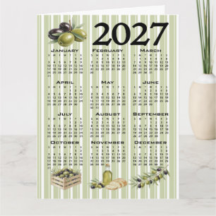 Carte Calendrier 2027, Olives Méditerranéennes, Rayures 