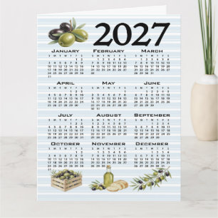 Carte Calendrier 2027, Olives Méditerranéennes, Rayures 