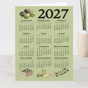 Carte Calendrier 2027, Olives Méditerranéennes, Vertes