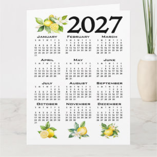 Carte Calendrier 2027 Style Italien Citrons Blanc