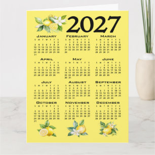Carte Calendrier 2027 Style Italien Citrons Jaune