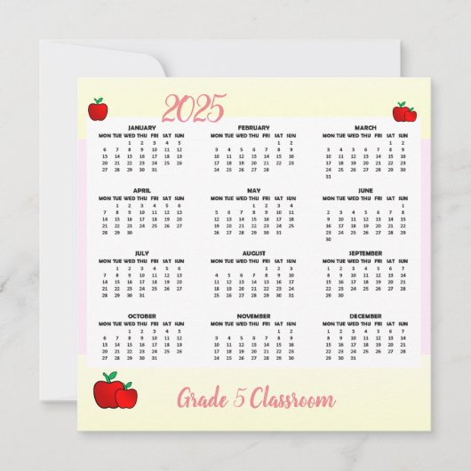 Carte Calendrier Apple enseignant 2025 (Devant)