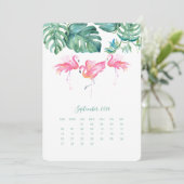 Carte Calendrier de septembre, Flamant rose rose (Debout devant)