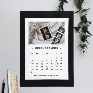Carte Calendrier d'écriture élégant Annonce de grossesse