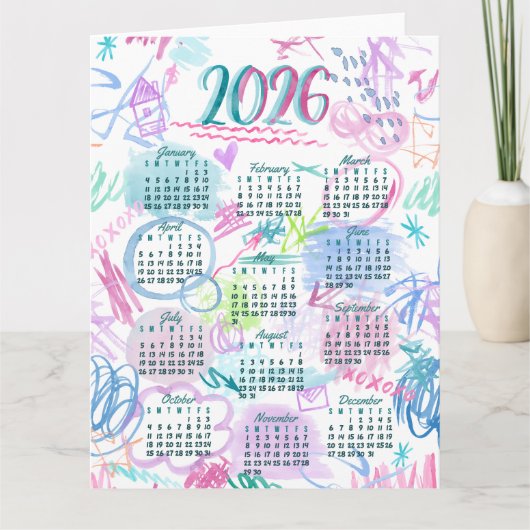 Carte Calendrier des scripts d'aquarelle (Devant)