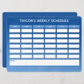 Carte Calendrier hebdomadaire simple Blue Ombre (Devant / Derrière)