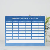 Carte Calendrier hebdomadaire simple Blue Ombre (Debout devant)