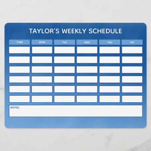Carte Calendrier hebdomadaire simple Blue Ombre (Devant)