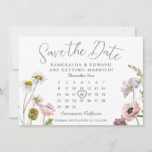 Carte Calendrier Mariage Fleur Sauvage Simple Enregistre (Devant)