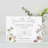 Carte Calendrier Mariage Fleur Sauvage Simple Enregistre (Debout devant)