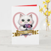 Carte Calendrier personnalisé de chat blanc mignon 2025 (Fleur jaune)