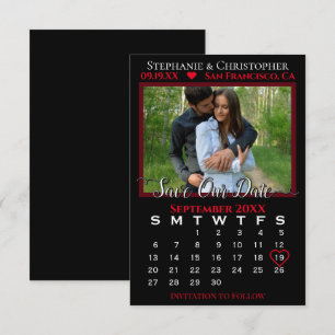 Carte Calendrier photo Mariage noir et rouge Enregistrer