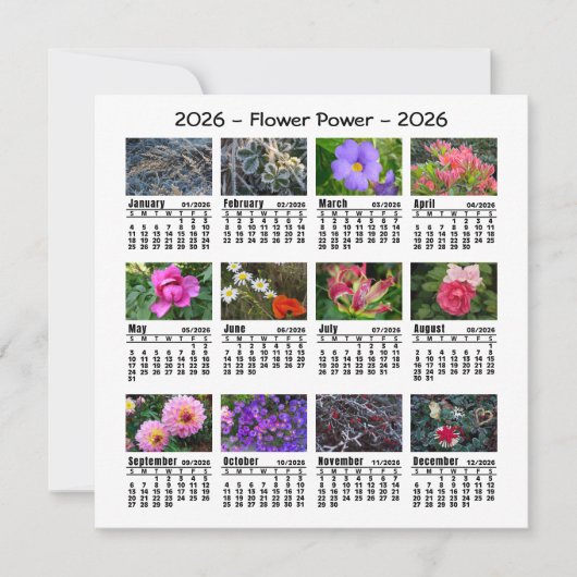 Carte Calendrier photo personnalisé 2026 Dimanche début (Devant)