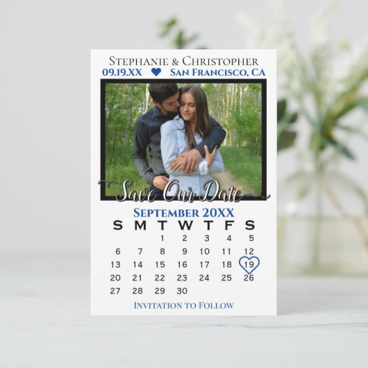 Carte Calendrier photo simple Marine Mariage Enregistrer (Debout devant)