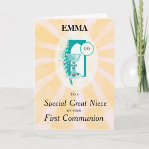Carte Calice de première communion de grande nièce Rayon