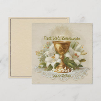 Carte Calice de première communion vintage lis blancs